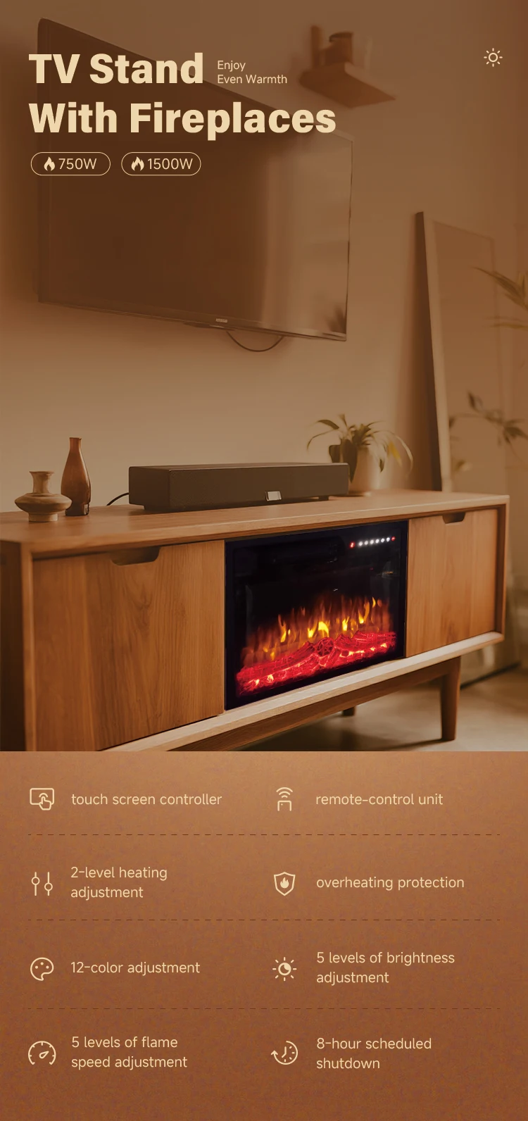 Electric Fireplace, 23", 750W, Plastic - detail 6