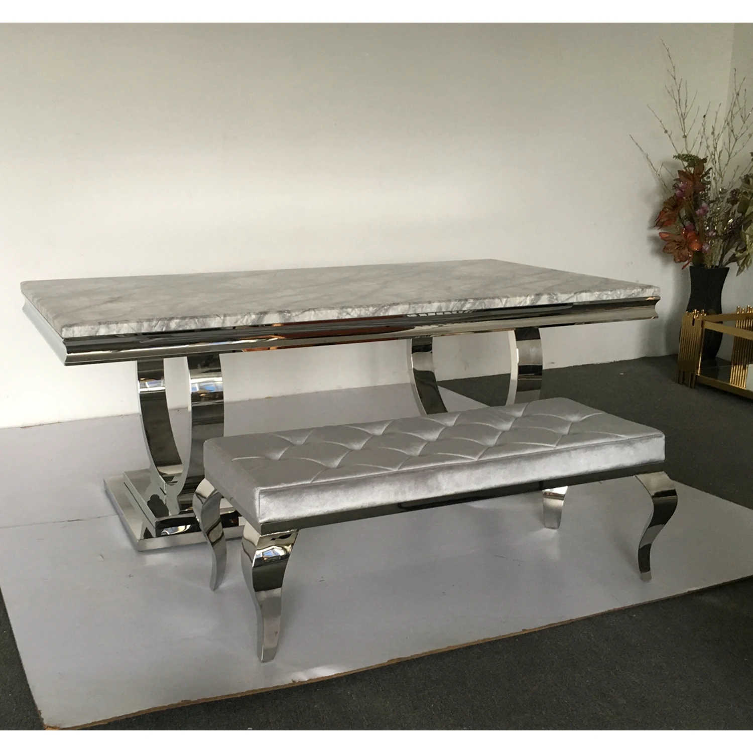 Arianna Grey Marble Dining Table 200cm Only Oak Furniture atelier