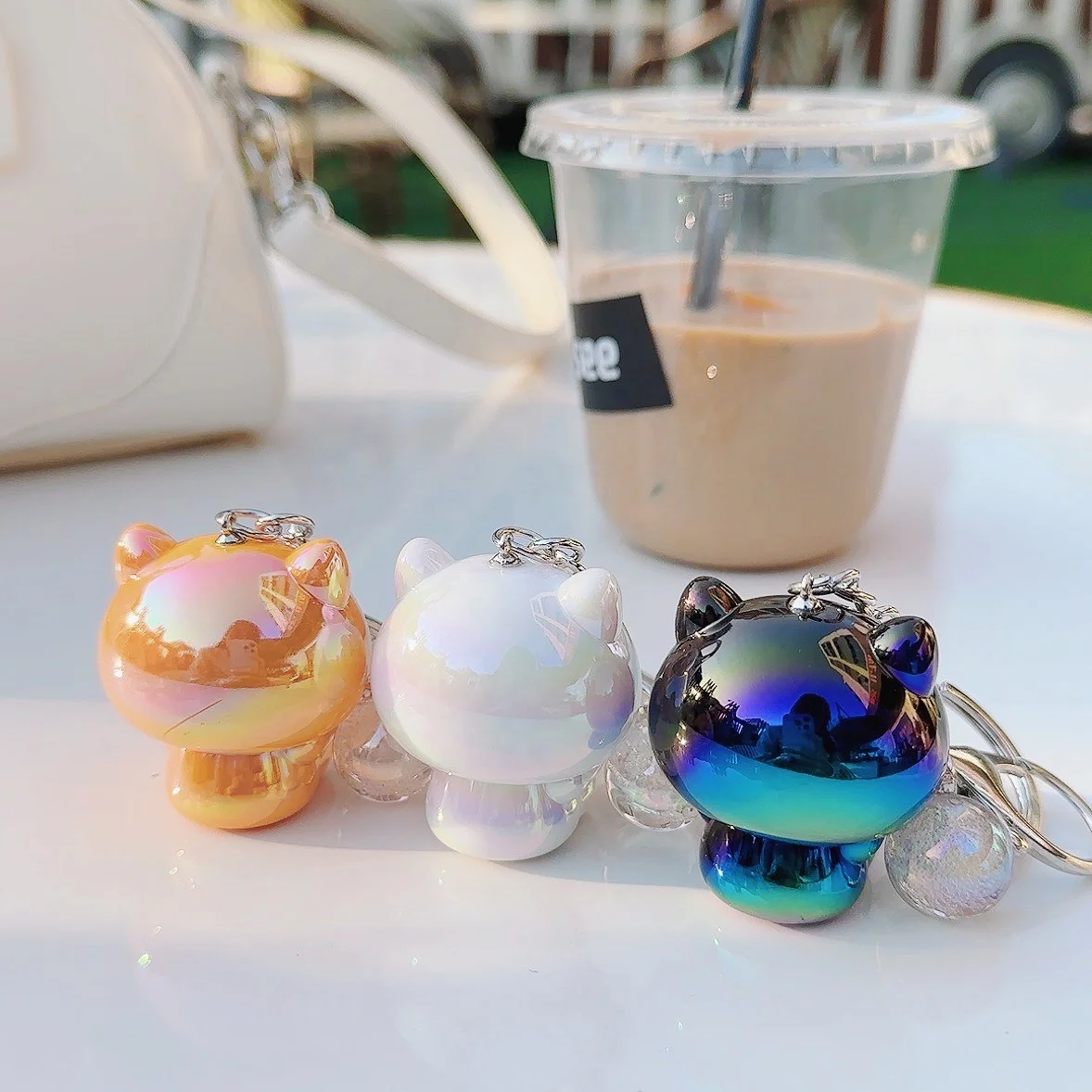 Wholesale creative Cute Kawaii Love kitten doll key chain delicate Car pendant bag key ring small gift plastic key chains