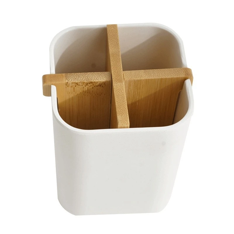 Bathroom Bamboo Toothbrush Holder Multifunctional Countertop Toothpaste Organizer Stand