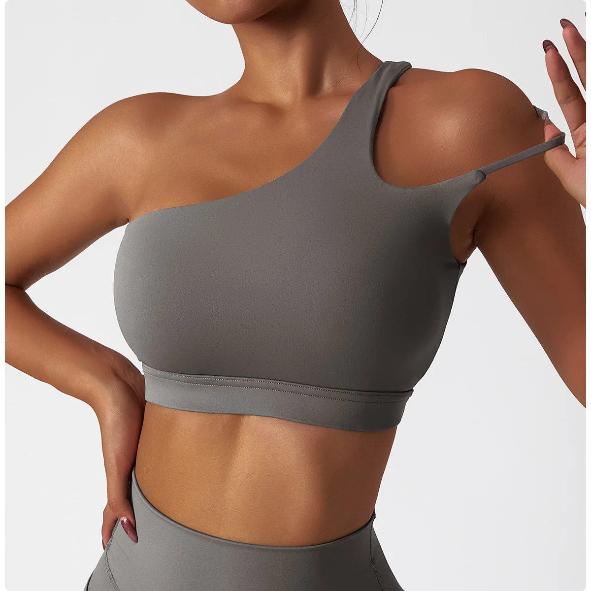High quality Yoga top gym fitness activewear women halter sports bra high impact one shoulder sports bra