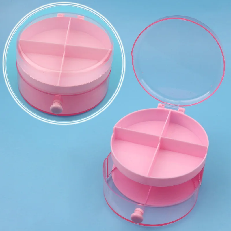 Small round Plastic Jewelry Box Organizer with Makeup Mirror Multifunction Hair Accessories Storage for Sundries