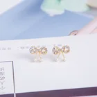 Rhinestone Earrings Small 925 Silver Rhinestone Bow Earrings Sweet Women Gold Plated Pearl Stud Earrings