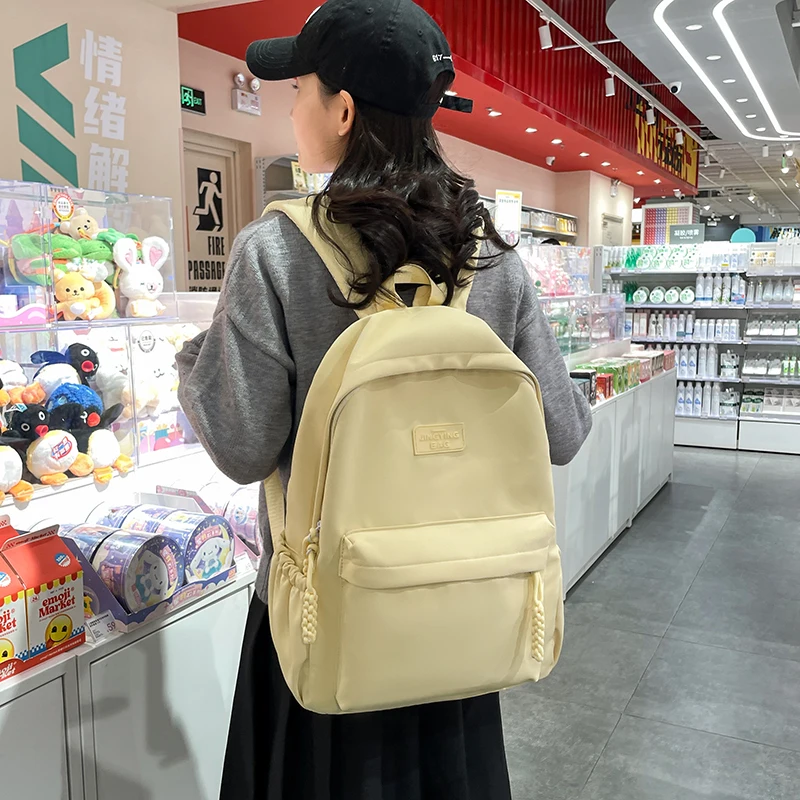 New Fashion Simple College Student School Bag Custom Logo Nylon Multifunctional Travel Backpack Teenage Girls Waterproof PVC