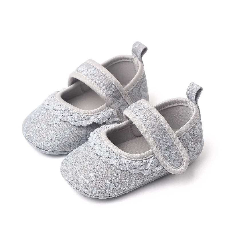 Baby Girls Solid Color Embroidered Lace Edge Soft Soled Comfortable Infants Princess Step Shoes details