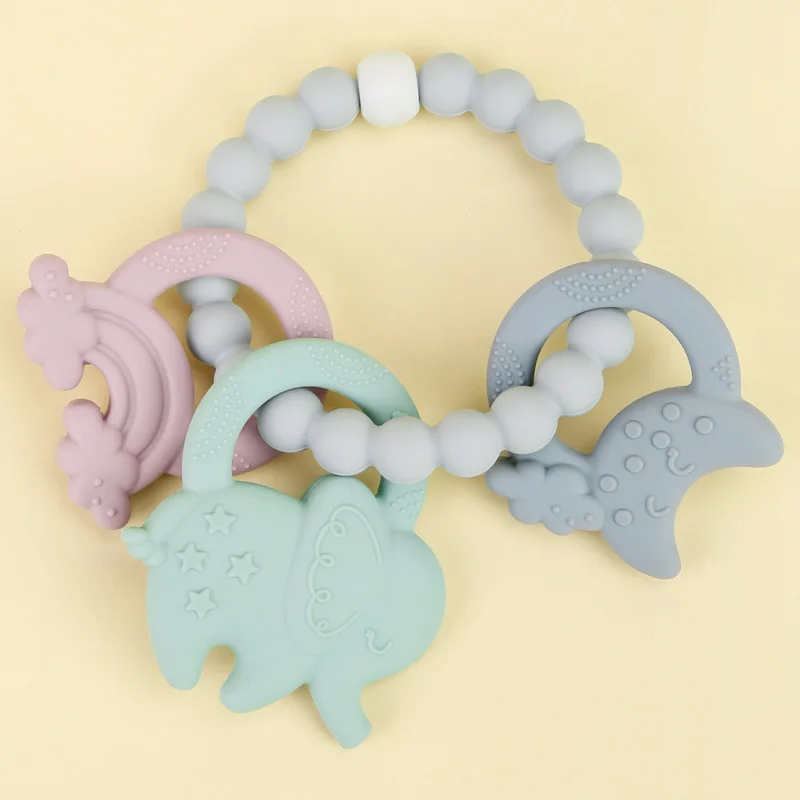 Funny Rainbow Wooden Bracelet Toys Baby Silicone Teether Set