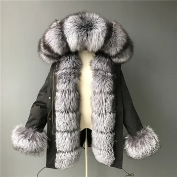 Luxury Style Winter Warm Wholesale Custom Warm Waterproof Women Big Fox Fur Hooded Winter Fur Parka