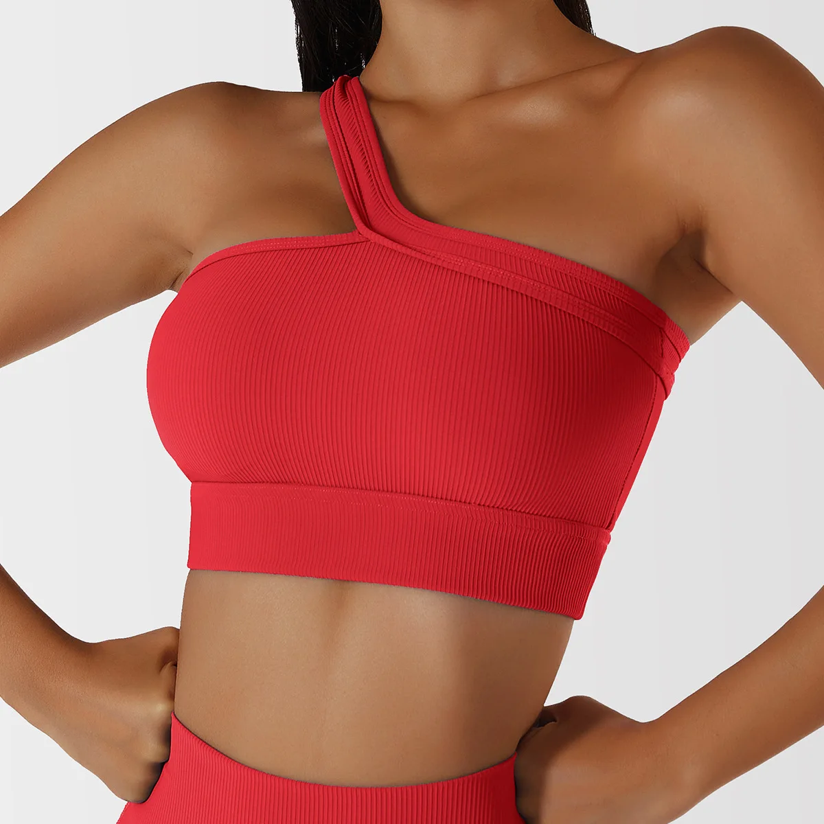 High impact sports bra Custom Logo Printed One Shoulder Cross Strap Women Sports Yoga Fitness Bra