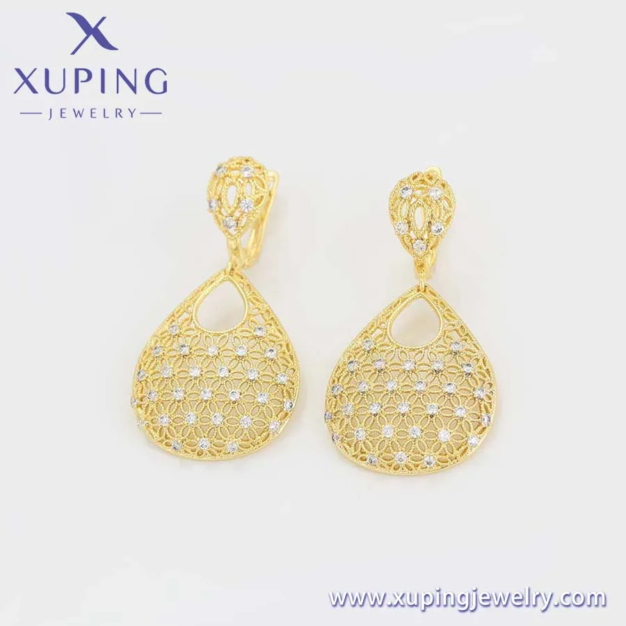 A00915481 XUPING Jewelry 14K gold color Oval mesh design Environmental Copper Artificial zircon Pendant earrings jewelry sets