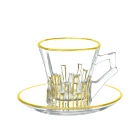 Glass Tea Cups With Handle 135ml Arabic Luxury Golden Line Design Turkey Coffee Tea Glass Mug Cup With Handle