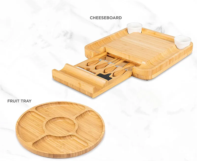 Bamboo Cheese Board and Knife  Large Charcuterie Boards Set & Cheese Platter - Unique House Warming Gifts, Wedding Gifts