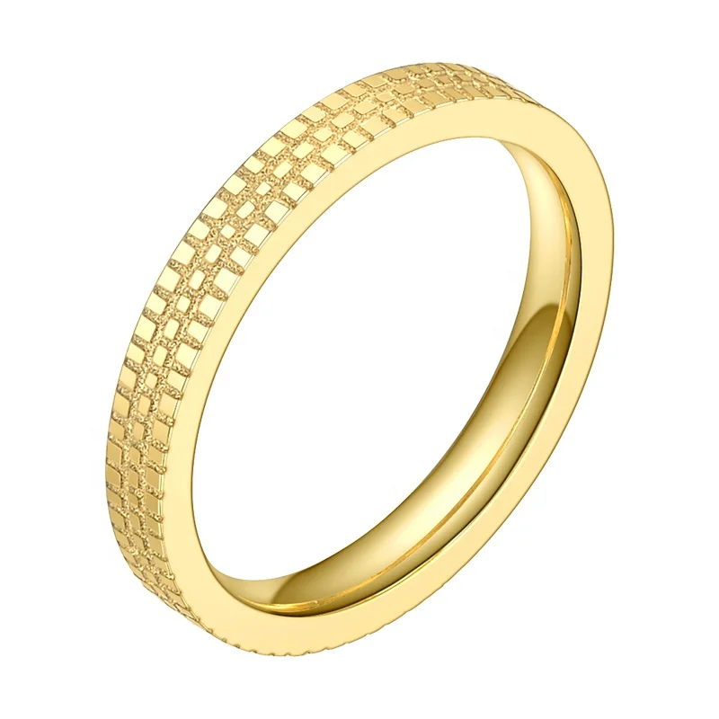 18K Gold Plated Stainless Steel Jewelry Horizontal and Vertical Grooves Accessories Ring R194015