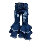 Kids Jeans Free Shipping Kids Baby Denim Distressed Plus Size Flared Jeans Double Bell Bottoms