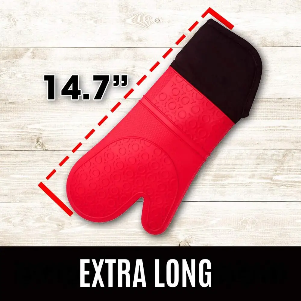 Customized Extra Long Professional Kitchen Cooking and Baking Silicone Oven Mitt Wholesale BBQ Gloves Silicone