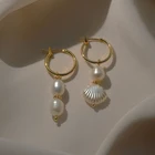Gold Earrings Earrings Hoop Earrings Women Luxury Women Jewelry Gold Little Shell Combo Baroque Pearl Hoops Earrings