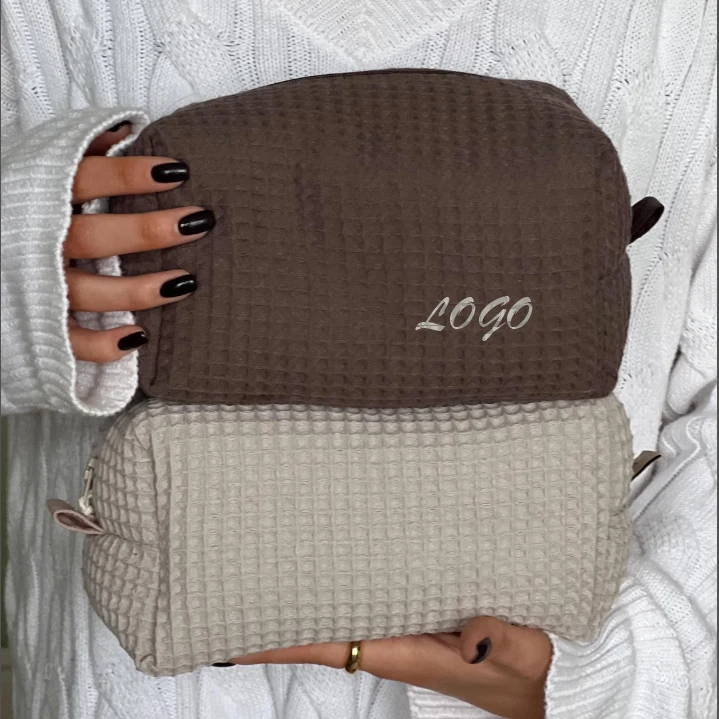 2025 New Cotton Waffle Cosmetic Pouch Make up Bag Multi Functional Toiletry Bag for Travel details