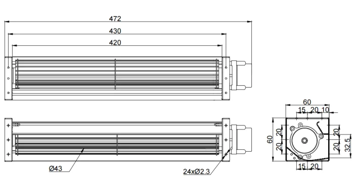 Cross Flow Fan, 43mm, Brushless, 118.88CFM/202m/H, 1.94mmH2O - detail 8