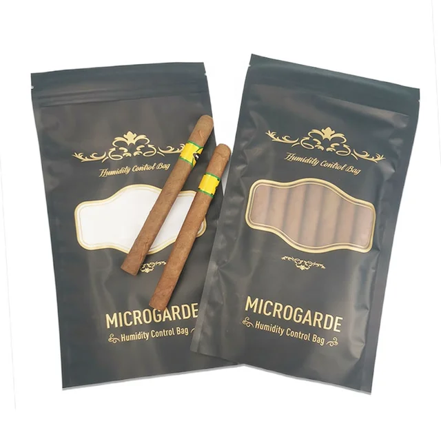 RH 32% - 84% customizable ziplock mylar plastic tobaccos cigar packaging 2-way moisture  humidity control humidor pouch bag