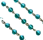 Blue Bead Faceted Glass Beads Rosary Linked Aqua Blue Color Crystal Glass Faceted Bead Chain Decoration