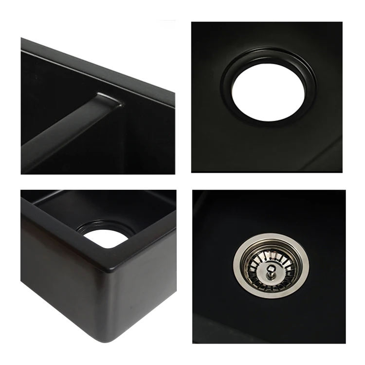 Tarpul Modern Quartz Matte Black Single Bowl Kitchen Sink Undermount Square Small Double Bowls Two Holes Hand Washing Basins supplier