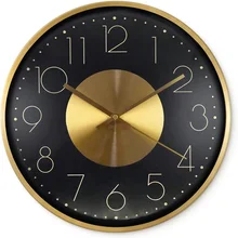 12 inch Fashion Luxury Metal Clocks For Living Room Custom Classic Round Modern Simple Silent Gold Wall Clock Home Decor