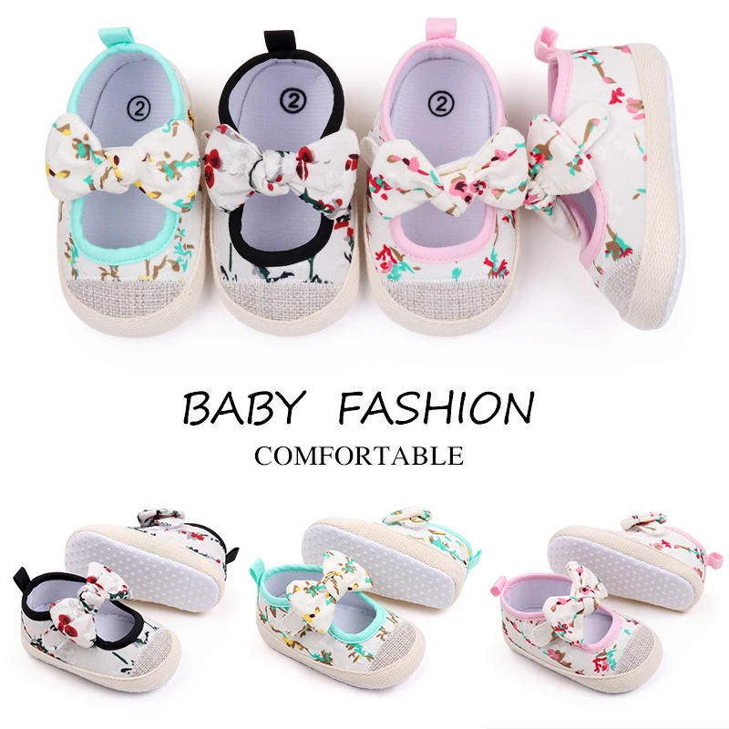 Spring and Autumn Baby Small Floral Soft Sole Non-slip square Shoes for Baby Girls Bow Walking Shoes factory