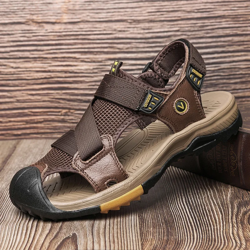 High quality casual shoes men leather sandals soft mesh man's sandal