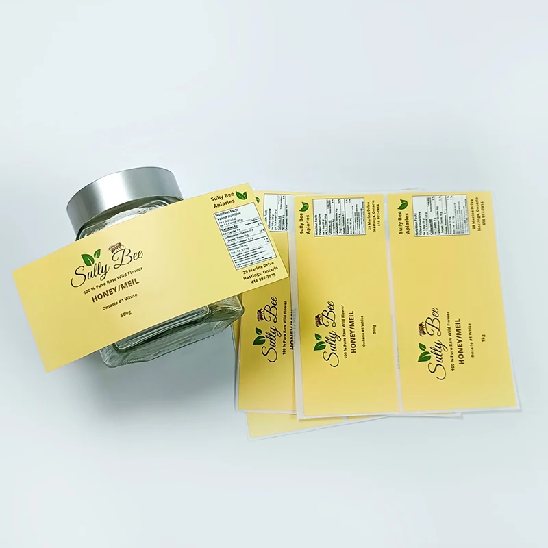 custom self adhesive logo printing roll bee honey packaging vinyl label food safety seal sticker for glass jar