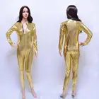 Costumes Hot Sale Sexy Women Long Sleeve Front Zipper Gold Wholesale Unitards