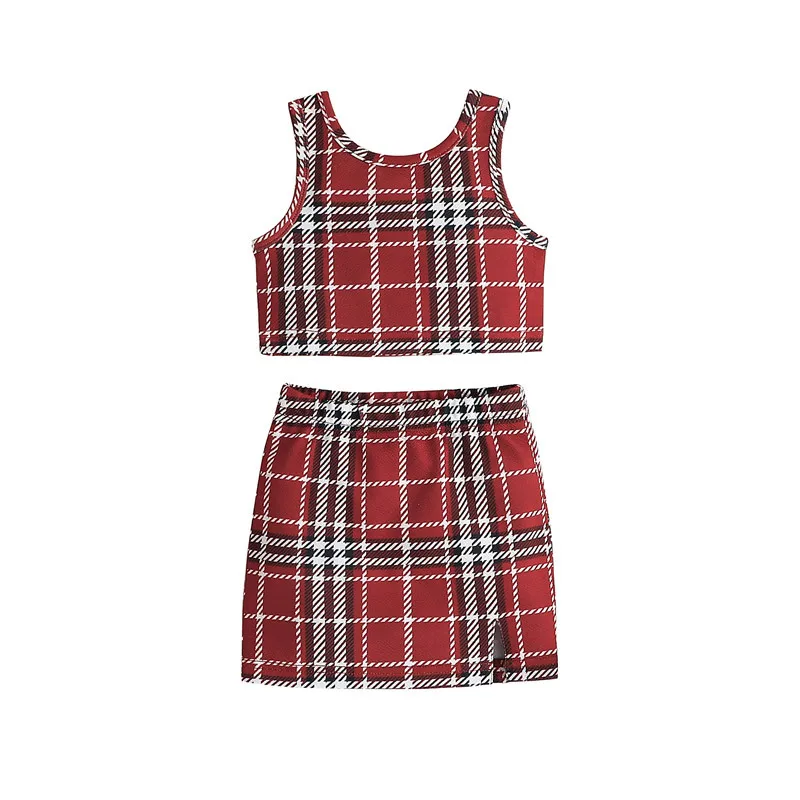 Korean summer toddler baby girls clothing sets plaid sleeveless vest matching skirt boutique 2pcs children's clothes