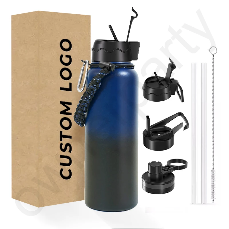 Custom Logo Sport Water Bottle Double Wall Thermo Tumbler Insulated Stainless Steel Water Bottles With Lids
