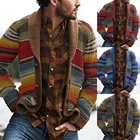Stripes Jacket Men Autumn Winter Open Front Cardigan Stripes Long Sleeve Knitted Coat Jacket