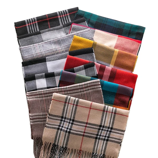 2023 New Designer Warm Soft  Pashmina Neck Scarves Shawl Blanket Plaid Tassel Cashmere Winter Scarf for Men