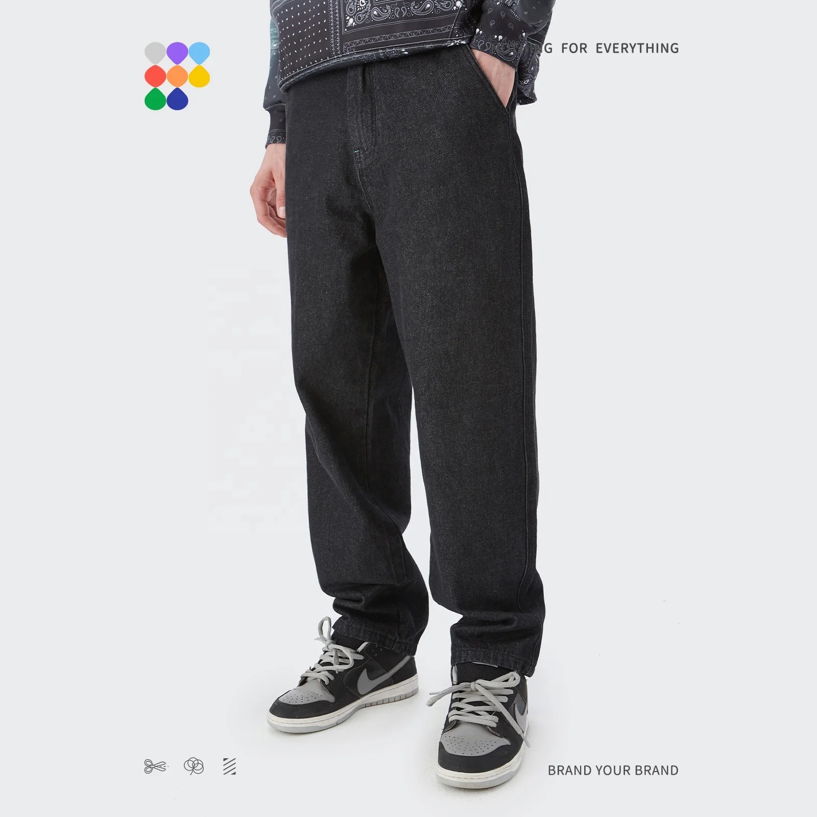 Wholesale Men Fashion Jeans Straight Denim Coat Pants Men Hip Hop Casual Unisex Jeans Set