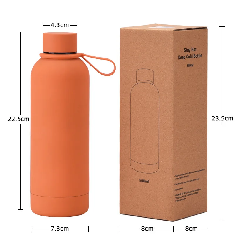 Customized Sports Double Wall Vacuum 304 Stainless Steel Rubber Paint Matte Insulated Thermos Thermal Flask Water Bottle Tumbler