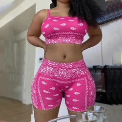 2022 Graphic Bandana 2 Piece Tracksuit Set Women Printed Casual Sport Cute Sexy Club Outfits For Women Matching Sets Top Sets