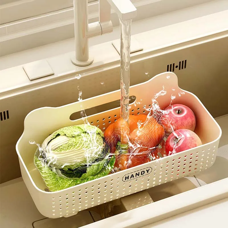 Modern Plastic Storage Basket with Wall-Mounted Rack Rectangle Shape for Daily Use in Kitchen and Bathroom