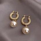 925 Silver Pearl 2021 Fashion Jewelry Earrings Vintage 925 Silver Needle Round Hoop Pearl Earrings