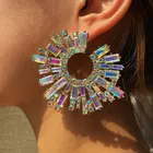 Crystals Earrings Full Diamond Exaggerated Statement Crystals Sun Flower Big Stud Earrings Women Jewelry