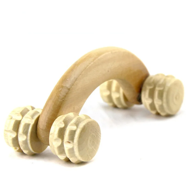 Wooden Handheld Body Roller 4 Wheels Balls Massager Arm Leg Back Foot Hand Neck Shoulder Muscle