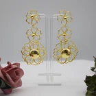 Hanging Gold Earrings New Fashion Jewelry Geometric Statement Hanging 18K 24K Gold Plated Flower Pattern Earrings