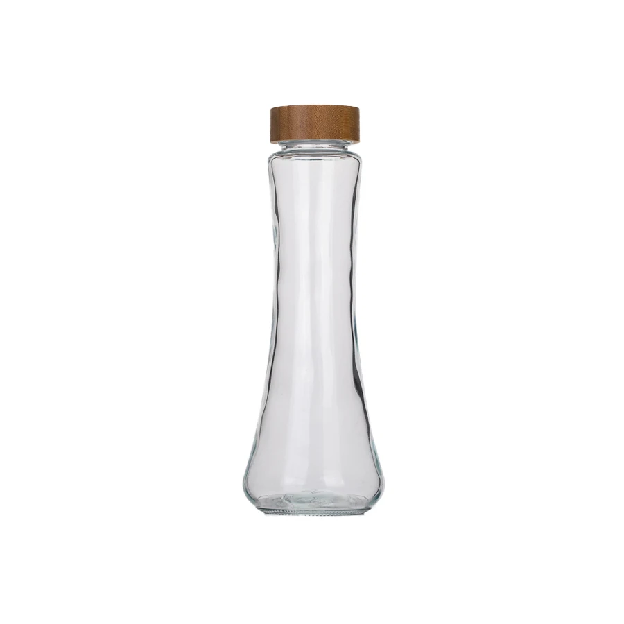 10 oz 10 ounce 300ml New Arrival Beverage Bottle Frosted Soda Water Glass Bottles with bamboo screw cap