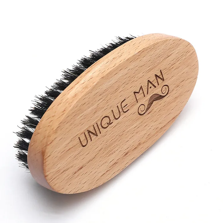 Custom logo nature oval eco-friendly beech wood handle yellow bristle beard brush for man.jpg