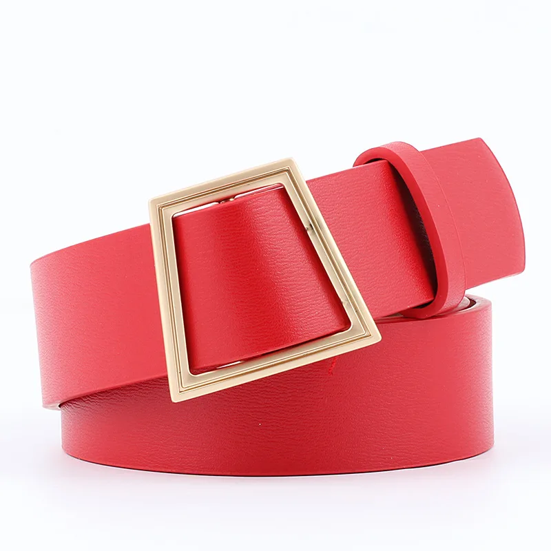 Custom Leather Belt Gold Buckle Red 