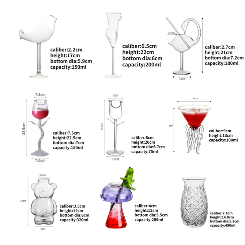 Hot Selling Creative Cocktail Glasses  Clear Crystal Unique Shape  Glass Funny Drinking Cup for Bar Party
