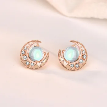 Aimgal Jewelry s925 sterling silver Star and Moon Opal earrings for women dainty Christmas gift