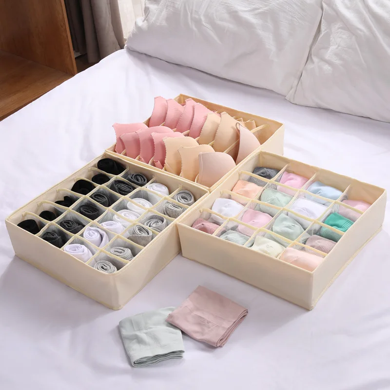 Fabric Sock Organizer For Closet Drawer Bra Organizer Foldable Underwear Storage Box
