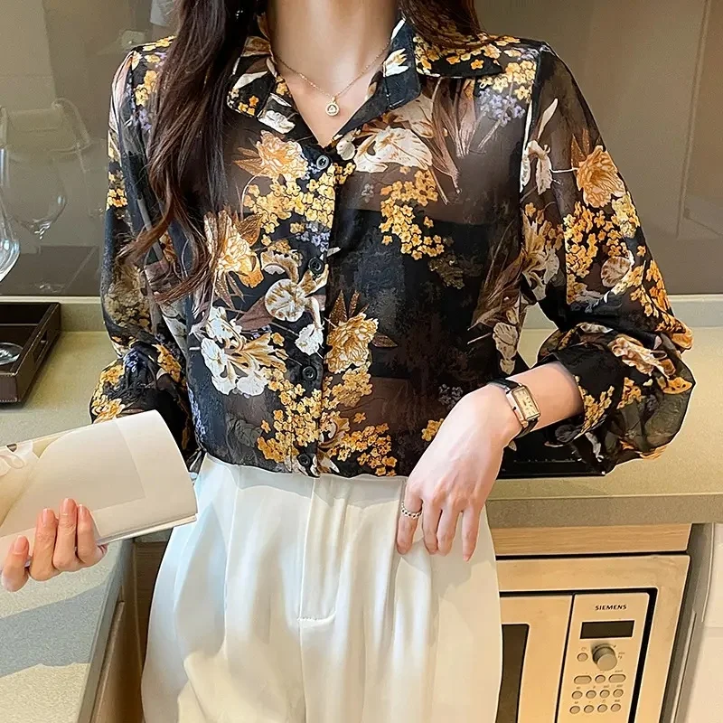 2024 office women's elegant printed shirts women's shirts casual long sleeved shirts wholesale