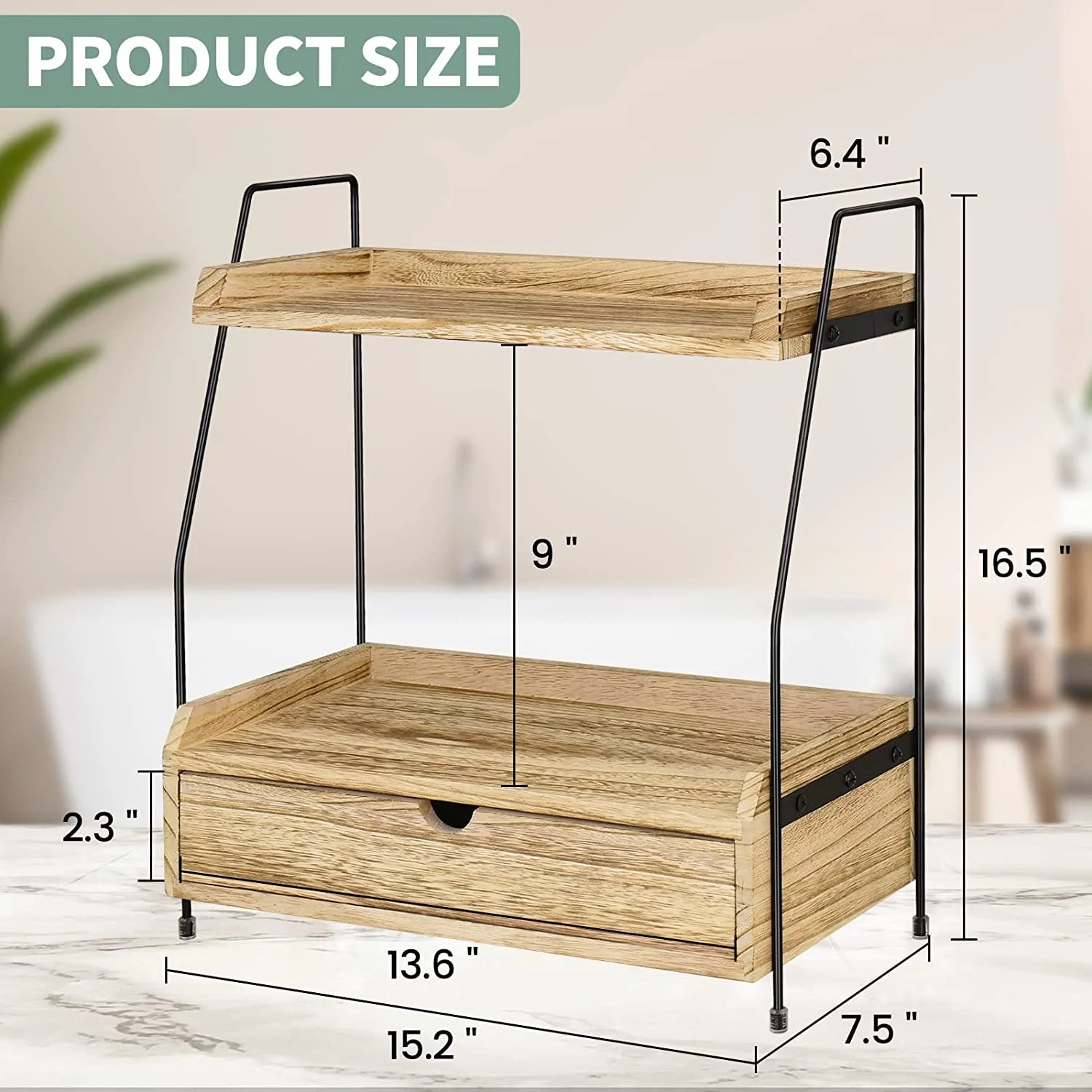 Custom Modern Single Folding Standing Type Metal Organizer 2-Tier Wood Furniture Cabinets Clothing Spices 2-in-1 Double Storage