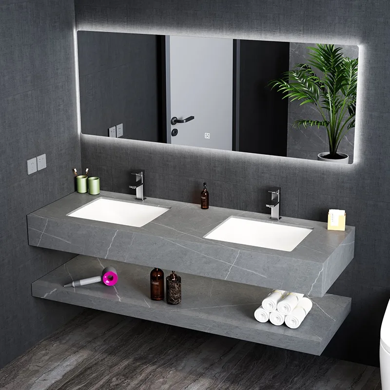 Tarpul Marble Washing Sink Artificial Stone Cabinet Basin With Mirror Wall Hung Bathroom Vanity Slab Double Basin supplier